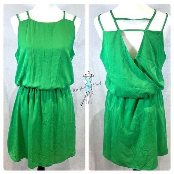 Green double strappy surplice back dress size medium - Picture 1 of 6